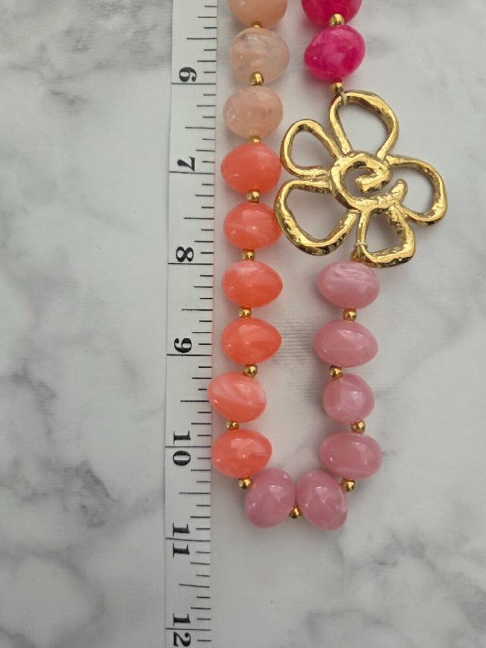 Pink Multicolor Beaded Gold Flower Statement Necklace - Picture 9 of 15